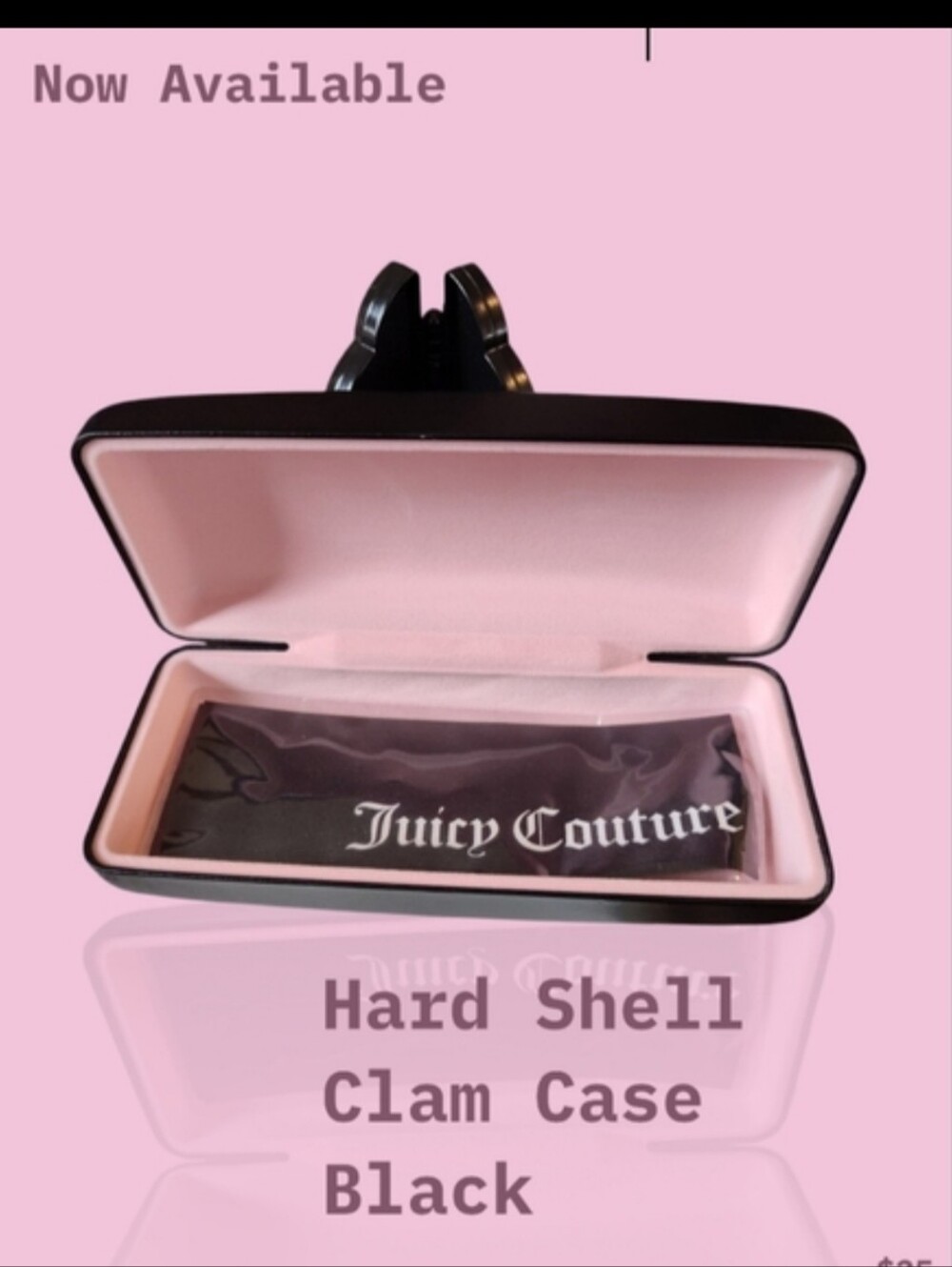 JUICY COUTURE Hard Shell Case Black Gothic Letters+ Lens Cloth Pink Lining C/O
